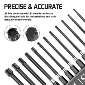 HAIKUSOUBI Torx Head Screwdriver Bit Set, 1/4 Inch Magnetic Hex Shank 3 Inch Long Drill Bits，12pcs Tamper Resistant Star Bits Set S2 Steel, T5 T6 T7 T8 T9 T10 T15 T20 T25 T27 T30 T40 (12 pieces)