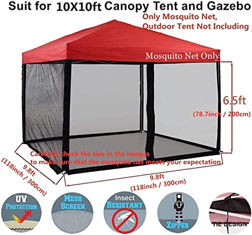 Mosquito Net for Outdoor Patio and Garden, Screen House for Camping and Deck, Gazebo Screenroom, Zippered Mesh Sidewalls for 10x 10' Gazebo (Black)