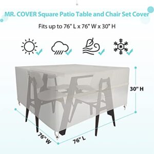 MR. COVER Outdoor Table Cover, Patio Furniture Covers Waterproof Heavy Duty, 76L x 76W x 30H, Rip-Resistant and UV-Protection, Neutral Beige