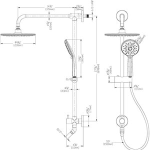 SOKA 9 Inch Rain Shower Head with Handheld Shower Head Bathroom Rain Shower System Dual Shower Combo 3-Setting Handheld Sprayer with Shower Hose Bathroom Shower Faucet Set with Slide Bar Matte Black