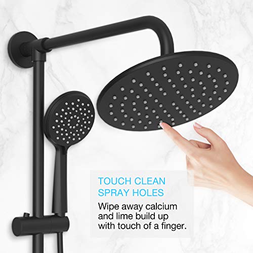 SOKA 9 Inch Rain Shower Head with Handheld Shower Head Bathroom Rain Shower System Dual Shower Combo 3-Setting Handheld Sprayer with Shower Hose Bathroom Shower Faucet Set with Slide Bar Matte Black