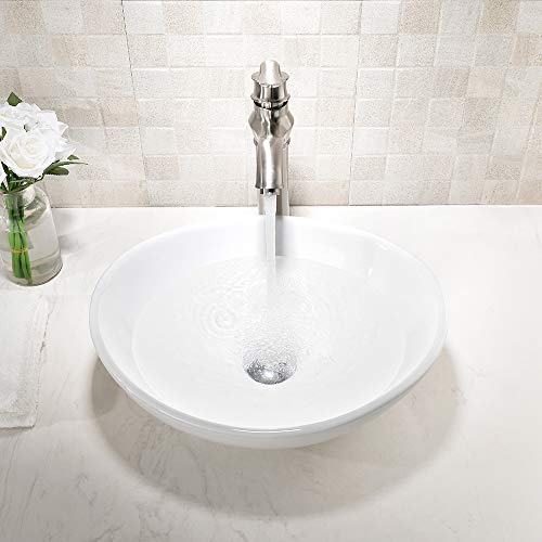 Oval Bathroom Vessel Sink and Faucet Combo -HLBLFY 16"x13" Above Counter White Ceramic Porcelain Ceramic Bathroom Vessel Sink,with Brushed Nickel Single Lever Faucet Matching Pop Up Drain Combo