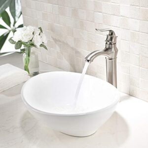 Oval Bathroom Vessel Sink and Faucet Combo -HLBLFY 16"x13" Above Counter White Ceramic Porcelain Ceramic Bathroom Vessel Sink,with Brushed Nickel Single Lever Faucet Matching Pop Up Drain Combo