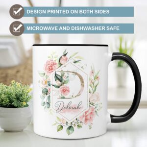 Pink Roses Floral Monogram Initial Coffee Mug | Pretty Spring Floral Bridesmaid Gift Microwave Dishwasher Safe Personalized Cup