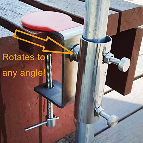 JINHAN Outdoor Umbrella Holder | Stainless Steel Umbrella Clamp | Attach to Railing, Fence, Bleachers, Benches, Tailgates and More