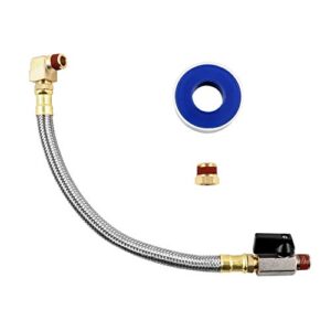 qwork extended tank drain valve assembly kit for air compressor, including 10 inches air compressor tank drain hose 1/4 inch npt, 1/4" to 3/8" brass adapter and thread seal tape