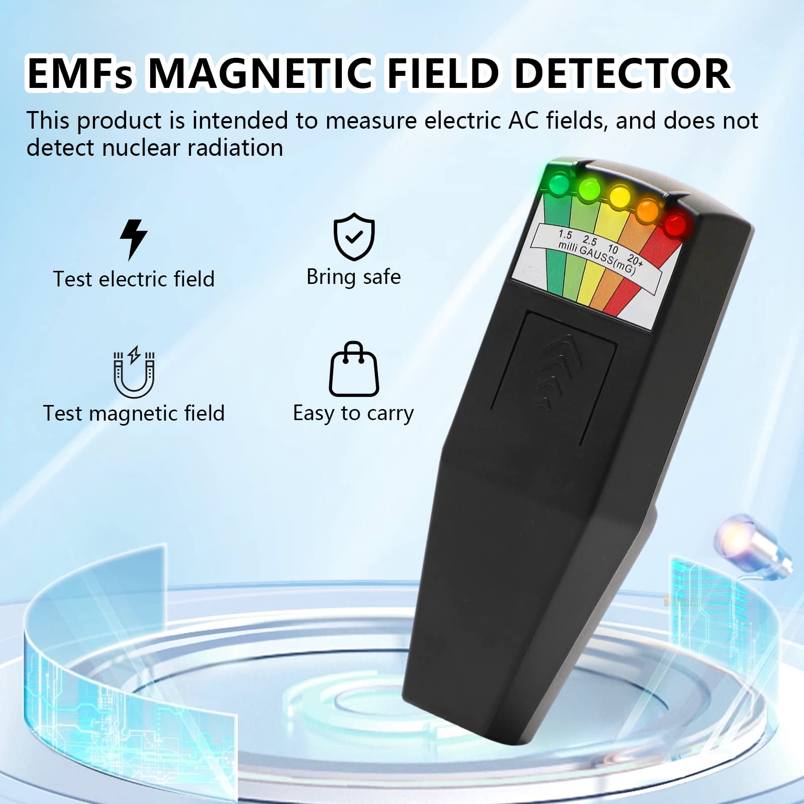 LED Magnetic Field Detector Ghost Hunting Paranormal Equipment Tester Portable Counter (Black, 1 PC)