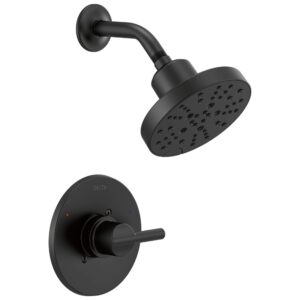 delta faucet nicoli 14 series single-handle shower faucet, shower trim kit with 5-spray h2okinetic shower head, matte black 142749-bl (shower valve included)