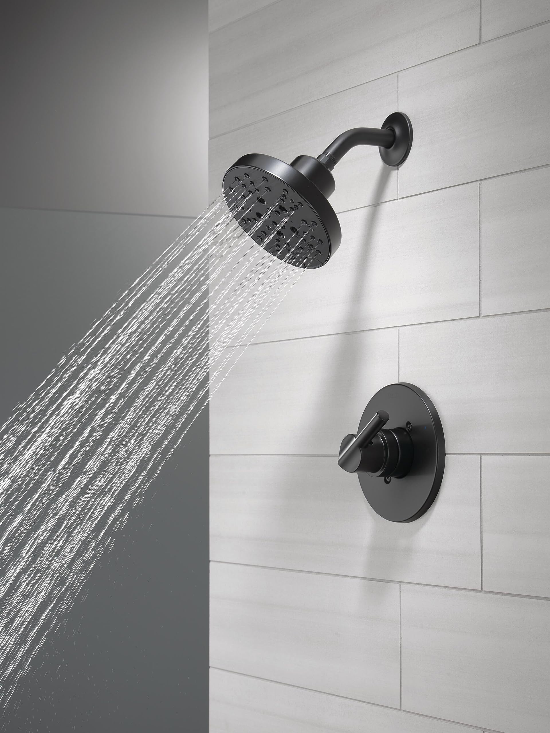 Delta Faucet Nicoli 14 Series Single-Handle Shower Faucet, Shower Trim Kit with 5-Spray H2Okinetic Shower Head, Matte Black 142749-BL (Shower Valve Included)