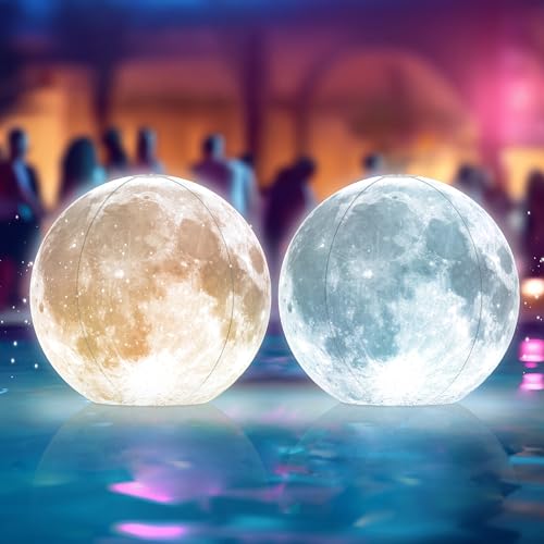 TIALLY Full Moon Floating Pool Lights – 14” Solar Pool Lights That Float, Led Pool Light Glow Ball - Pool Accessories and Gifts for Pool Owners - Set of 2 Led Balls