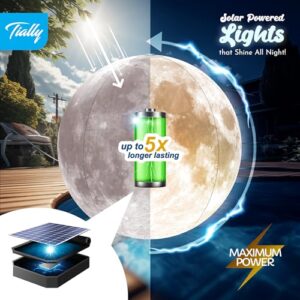 TIALLY Full Moon Floating Pool Lights – 14” Solar Pool Lights That Float, Led Pool Light Glow Ball - Pool Accessories and Gifts for Pool Owners - Set of 2 Led Balls