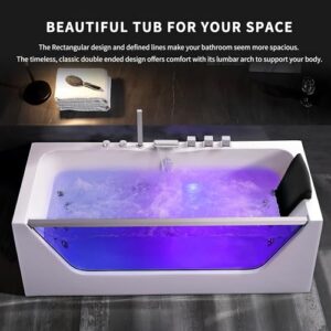 Empava 59 in. Acrylic Alcove Whirlpool Bathtub - Hydromassage Rectangular Jetted Soaking Tub with Center Drain - Waterfall Faucet