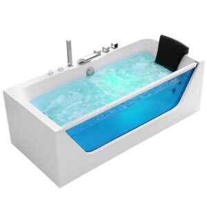 empava 67 in. acrylic alcove whirlpool bathtub - hydromassage rectangular jetted soaking tub with center drain - waterfall faucet