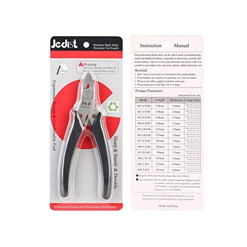 JEDIST Flush Cutter, Sprue Cutter, Micro Cutter, ESD Wire Cutter, Stainless Steel Cut Tools with Spring Silicone Handle for Electronics Jewelry Model Craft Soldering Metal Plastic(Jed-05ESD)