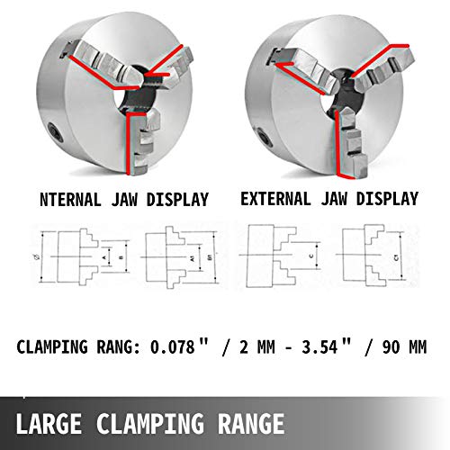 VEVOR K11-100 Lathe Chuck 4",Metal Lathe Chuck Self-centering 3 Jaw,Lathe Chuck With Two Sets Of Jaws, for Grinding Machines Milling Machines