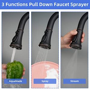 iFealClear Pull Down Spray Head 3 Modes for Kitchen Faucet, Kitchen Sink Faucet Aerator Sprayer Nozzle, Faucet Head Replacement Compatible with Moen, Delta, Kohler, 12 Adapters, Oil Rubbed Bronze
