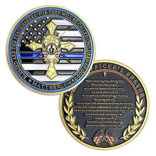 AtSKnSK Police Officers Law Enforcement Challenge Coin Thin Blue Line Police Prayer Coin