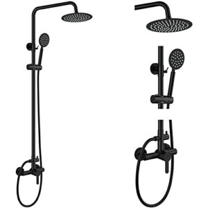 aolemi outdoor shower faucet matte black sus304 shower fixture combo set stainless steel 8 inch rainfall shower head kit single handle high pressure hand spray wall mount 2 dual function single handle