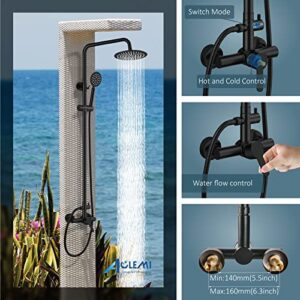 Aolemi Outdoor Shower Faucet Matte Black SUS304 Shower Fixture Combo Set Stainless Steel 8 inch Rainfall Shower Head Kit Single Handle High Pressure Hand Spray Wall Mount 2 Dual Function Single Handle