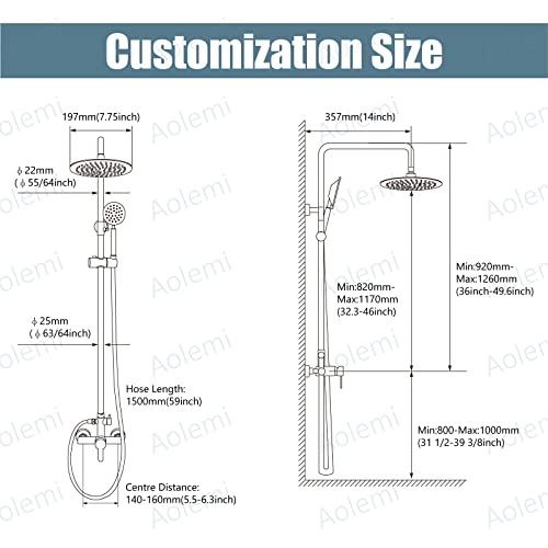 Aolemi Outdoor Shower Faucet Matte Black SUS304 Shower Fixture Combo Set Stainless Steel 8 inch Rainfall Shower Head Kit Single Handle High Pressure Hand Spray Wall Mount 2 Dual Function Single Handle