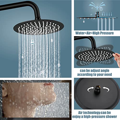 Aolemi Outdoor Shower Faucet Matte Black SUS304 Shower Fixture Combo Set Stainless Steel 8 inch Rainfall Shower Head Kit Single Handle High Pressure Hand Spray Wall Mount 2 Dual Function Single Handle