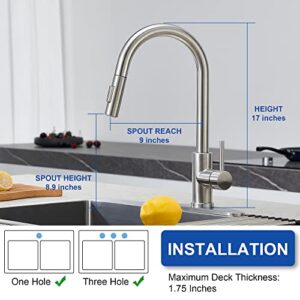 Tohlar Kitchen Sink Faucets with Pull-Down Sprayer, Modern Stainless Steel Single Handle Pull Down Sprayer Faucet with Deck Plate