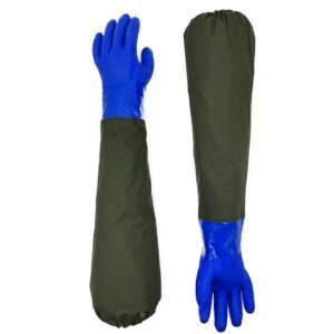 long waterproof rubber gloves, pond gloves, 28” shoulder length insulated pvc coated chemical resistant gloves reusable, resist acid, alkali & oil, machinery, industry, fishery, aquarium gloves