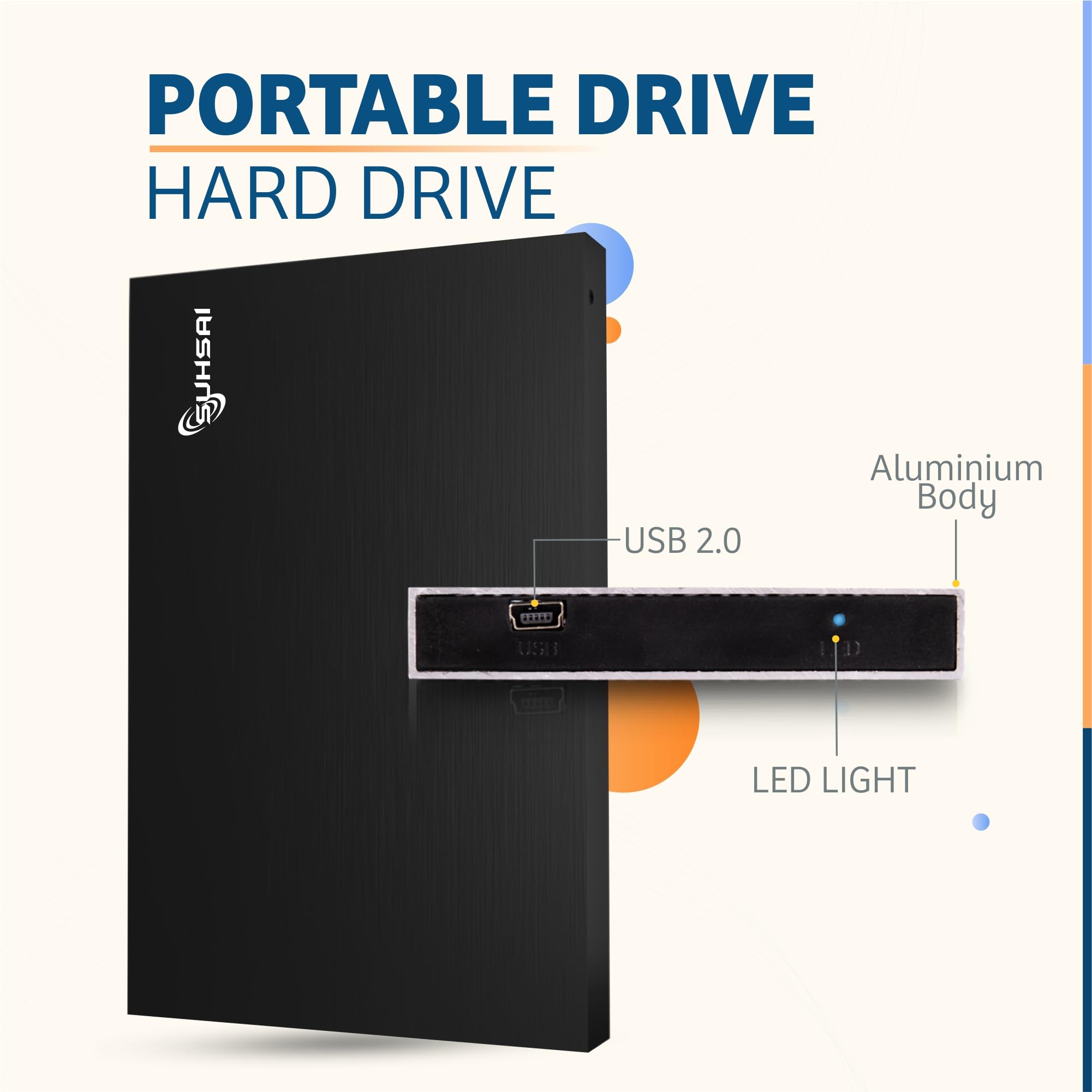 Suhsai Portable External Hard Drive USB 2.0, 2.5" Pocket Size Hardrive Backup/Storage, 500GB Memory Expansion HDD, Slim Hard Disk Compatible with MAC, PC, Laptop, Desktop, Chromebook