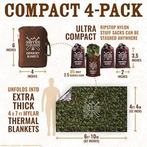 World’s Toughest Emergency Blankets [4-Pack] Extra-Thick Thermal Mylar Foil Space Blanket | Waterproof Ultralight Outdoor Survival Gear For Hiking, Camping, Running, Emergency, First Aid Kits [Camo]