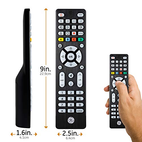 GE Backlit Universal Remote Control for Samsung, Vizio, LG, Sony, Sharp, Roku, Apple TV, RCA, Panasonic, Smart TV, Streaming Players, Blu-Ray, DVD, Simple Setup, 4-Device, Black, 48843 Brushed Black