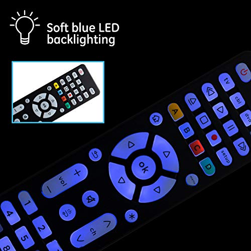 GE Backlit Universal Remote Control for Samsung, Vizio, LG, Sony, Sharp, Roku, Apple TV, RCA, Panasonic, Smart TV, Streaming Players, Blu-Ray, DVD, Simple Setup, 4-Device, Black, 48843 Brushed Black