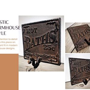 Rustic Hot Bath Sign Towel Hook - Western Bathroom Decor with Antique Vintage Style - Farmhouse Wall Decor with French Country Appeal - Cast Iron Hand and Bath Towel Hanger with Matching Screws