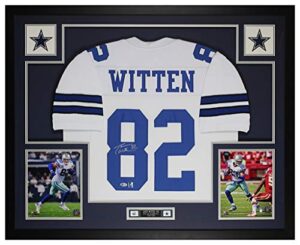 jason witten autographed white dallas jersey - beautifully matted and framed - hand signed by witten and certified authentic by beckett - includes certificate of authenticity