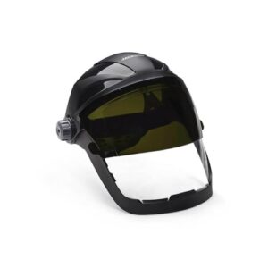 jackson safety quad500 face shield with shade 5 ir welding visor, ratcheting, clear tint, anti-fog coating, black, 14230