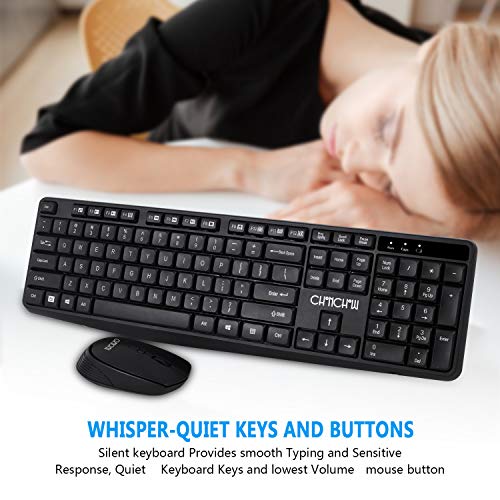 CHONCHOW Compact Wireless Keyboard and Mouse Combo[Energy Saving && Whisper Quiet], 2.4GHz Computer Keyboard, 3 Level DPI Adjustable Wireless Mouse with Independent On/Off Switch for Laptop PC Mac