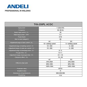 ANDELI TIG Welder 220V Smart AC DC Pulse Cold Welding Machine TIG Aluminum with Aluminum Alloy TIG Welding Machine TIG-250PL AC DC (TIG COLD & Al SUIT)