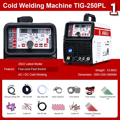 ANDELI TIG Welder 220V Smart AC DC Pulse Cold Welding Machine TIG Aluminum with Aluminum Alloy TIG Welding Machine TIG-250PL AC DC (TIG COLD & Al SUIT)