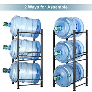 Vrisa Water Bottle Holder Water Cooler Jug Rack Water Bottle Storage Rack 5 Gallon Water Bottle Organizer for 3 Tiers Storage Heavy Duty Water Bottle Rack, Black