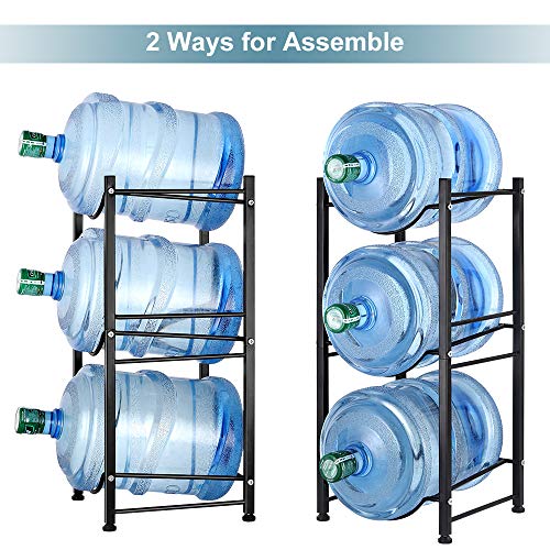 Vrisa Water Bottle Holder Water Cooler Jug Rack Water Bottle Storage Rack 5 Gallon Water Bottle Organizer for 3 Tiers Storage Heavy Duty Water Bottle Rack, Black