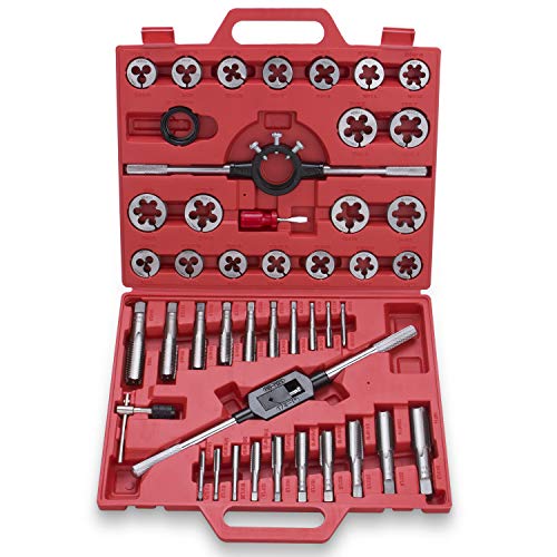 45-Piece Premium Large Size Tap and Die Set - Metric M6, M8, M10, M12, M14, M16, M18, M20, M22, M24, Both Coarse and Fine Teeth | Essential Threading and Rethreading Tool with Handle Wrench and Case