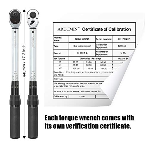 ARUCMIN 1/2-Inch Drive Click Torque Wrench (10-150 ft.-lb./13.6-203.3 Nm) Dual-Direction Adjustable Torque Wrench Set