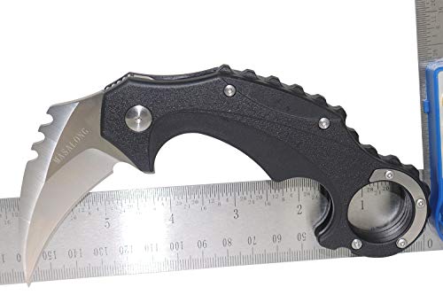 MASALONG kni189 Hard D2 steel blade folding claw karambit knife (Sanding blade Black handle)