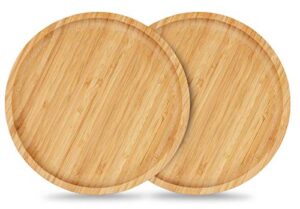 anotion bamboo plant saucer, suitable for 6-8 inch plant pots, 2 packs plant pot saucers durable bamboo plant tray for indoors(20cm)