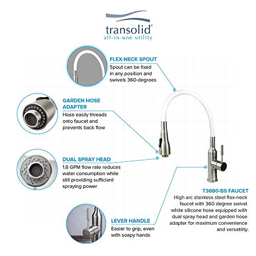 Transolid TCAB-2420-WS 24-in Laundry Cabinet Sink, Stainless Steel High Arc Faucet, and Basket, White