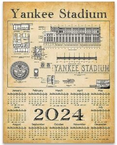 2024 calendar - yankee stadium of new york blueprints - 11x14 unframed calendar art print - great gift and decor for sports bar and baseball fans under $15