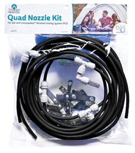 extrememist portable misting system nozzle kit - compatible with pcs mist pump | 4 nozzles, 16ft mist line, 4ft feed line, mounting clips, ties & connectors | misting nozzles for tents, patios, & more
