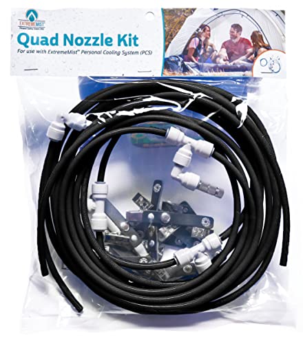 ExtremeMist Portable Misting System Nozzle Kit - Compatible with PCS Mist Pump | 4 Nozzles, 16ft Mist Line, 4ft Feed Line, Mounting Clips, Ties & Connectors | Misting Nozzles for Tents, Patios, & More