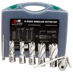 annular cutter set 6 pcs, weldon shank 3/4”, cutting depth 1”, outside diameter 1/2 to 1-1/16 inch, mag drill bits kit for magnetic drill press by s&f stead & fast