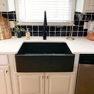 Sinkology SK499-30FC-MB-AMZ Austen Farmhouse 30 in. Single Bowl Summer Night Matte Black Care IQ Kit Fireclay Kitchen Sink