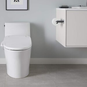 KOHLER Veil One-Piece Skirted Toilet, Dual Flush, Elongated Bowl, Skirted Trapway, White, Hidden Cord Option, Conceals Bidet Seat Cords, K-1381-HC-0